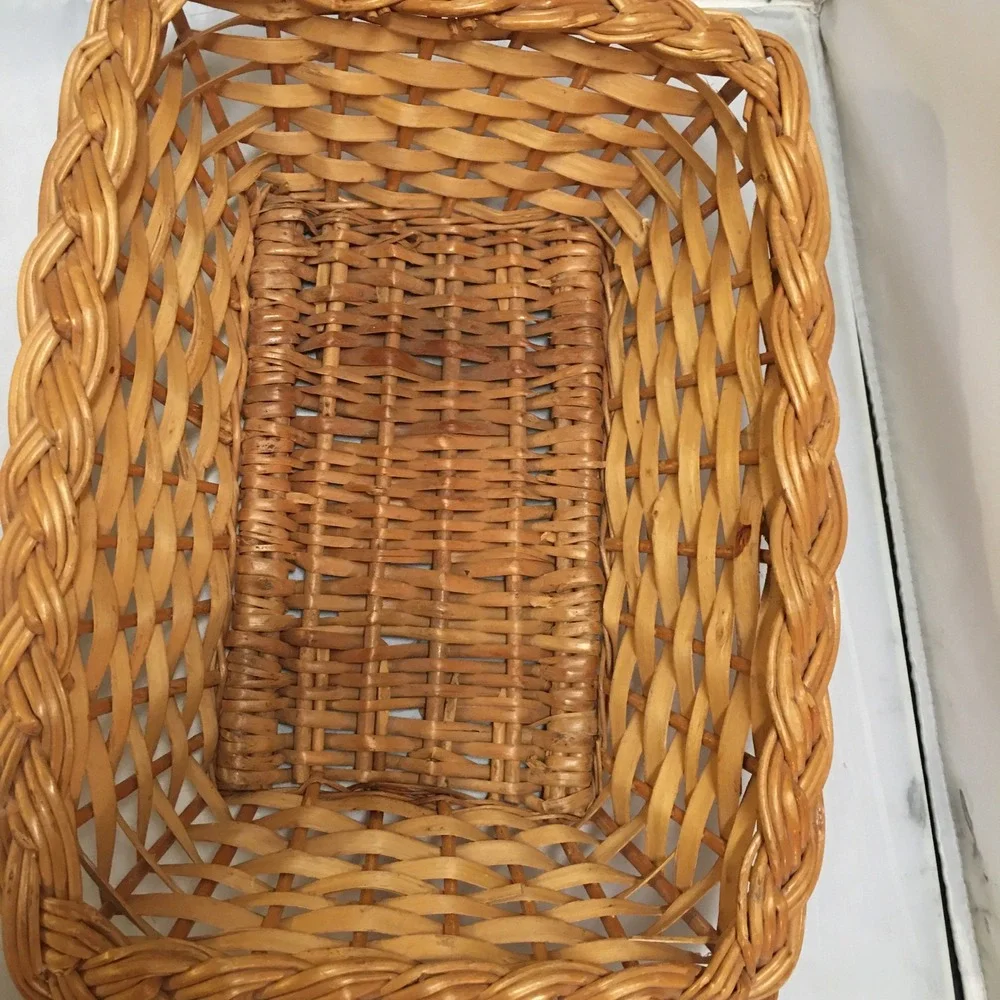 Woven Wicker Basket Home Decor Honey Brown Braided Rim Cottagecore Farmhouse